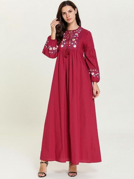 

turkey muslim hijab dress women embroidery big swing abaya dresses kaftan dubai arabic clothing moroccan long robe plus size, Red