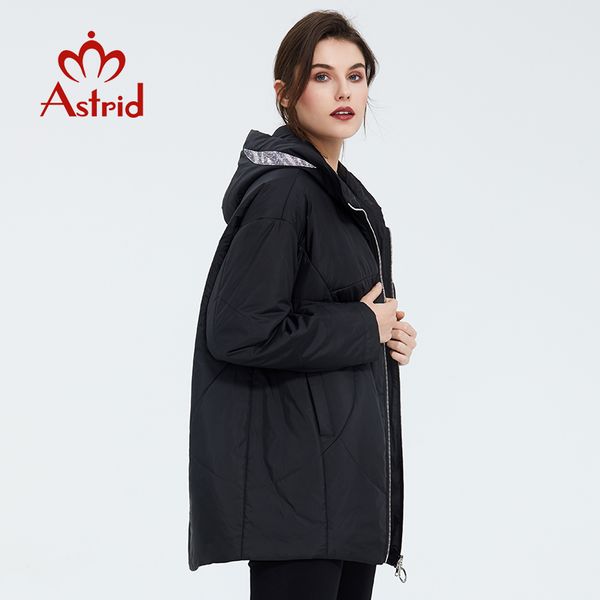 

astrid 2020 весна пальто женщин свободной одежды верхней одежды высокого качества плюс размером стиля середины длиной с капюшоном womens кур, Black