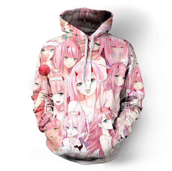 

soshirl darling zero two hoodies hipster anime killer hoody pink girls face kawaii cute elite driver pullovers, Black