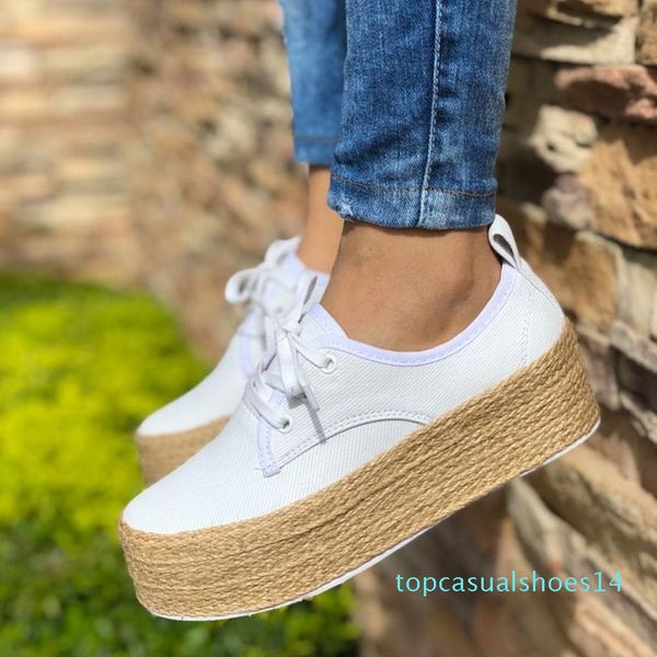 

oeak woman canvas flats casual lace-up loafers shoes canvas flats ladies espadrille shoes thick bottom round toe 14t, Black