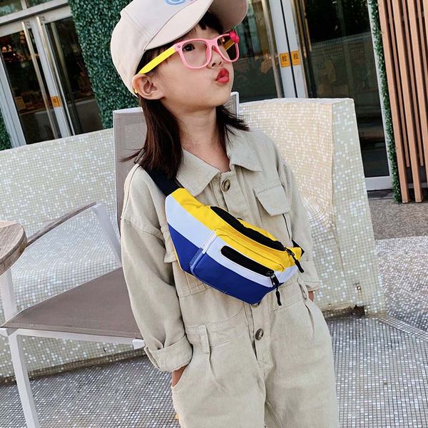 

new child waist bag for kids canvas chest bag girl belt pack splice sports high capacity kidney banana bags crossbody bags