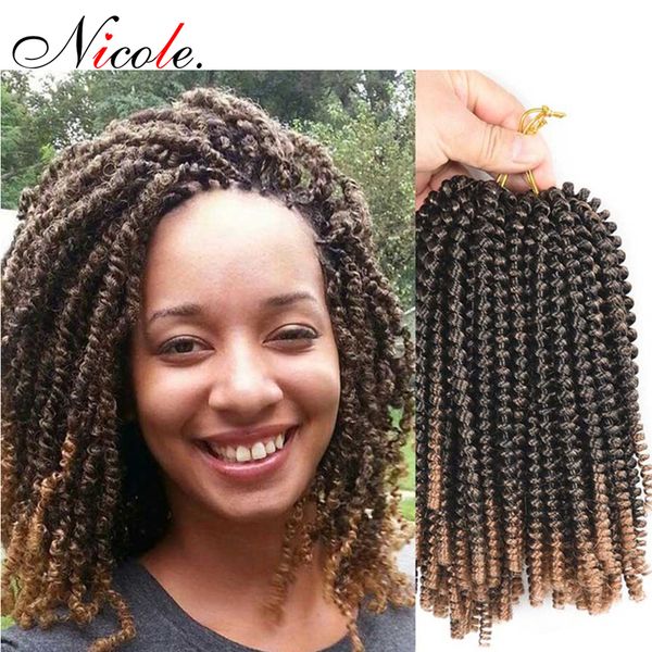 2020 Nicole 8 Inch Spring Twist Hair Crochet Braids Black Ombre