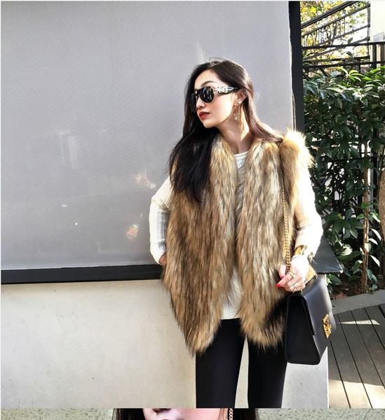 

luxury winter fur coat vest for women fashion designer casual work women thick white brown fur vintage outwear faux fur, Black