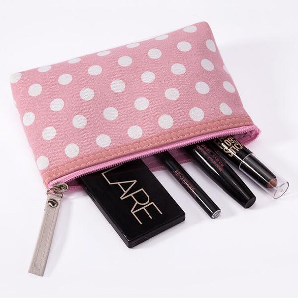 

girl's small cosmetic bag old baby fashion tool tote zipper bags dot pattern coated canvas handbag wallet makeup bag delivery lxl931q, White