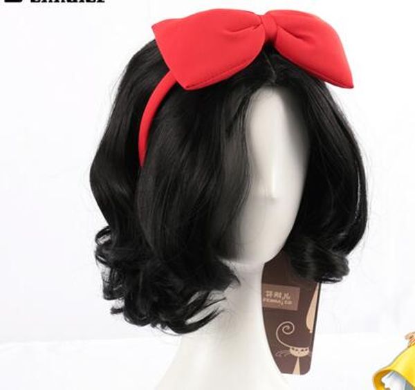 

snow white short wavy curly black cosplay anime wig