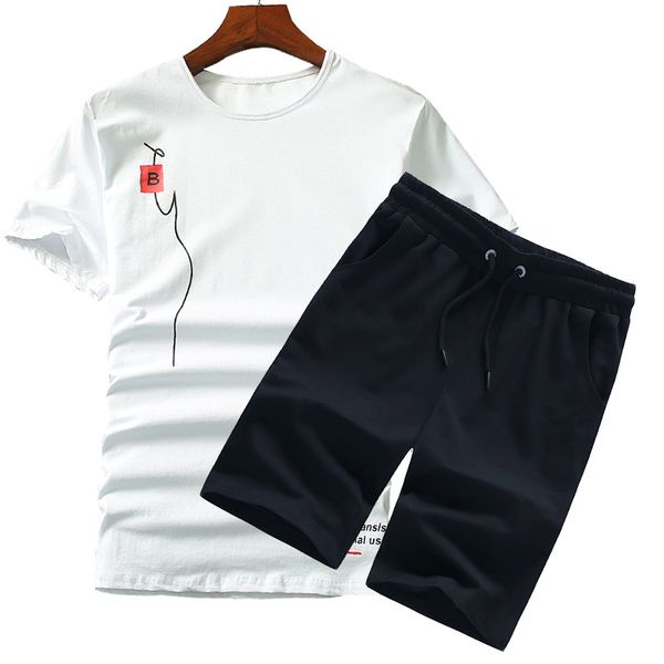 

men's 2019 short sleeve sports running set 95% cotton fitness outdoor jogging sports set training suit running clothes, Black;blue