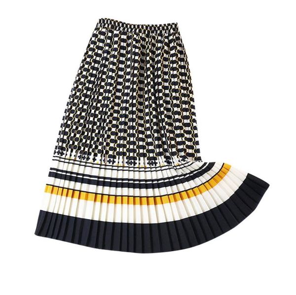

ethnic women's printed pleated skirt casual stripes contrast color long skirt streetwear rokjes dames faldas mujer moda 2020, Black
