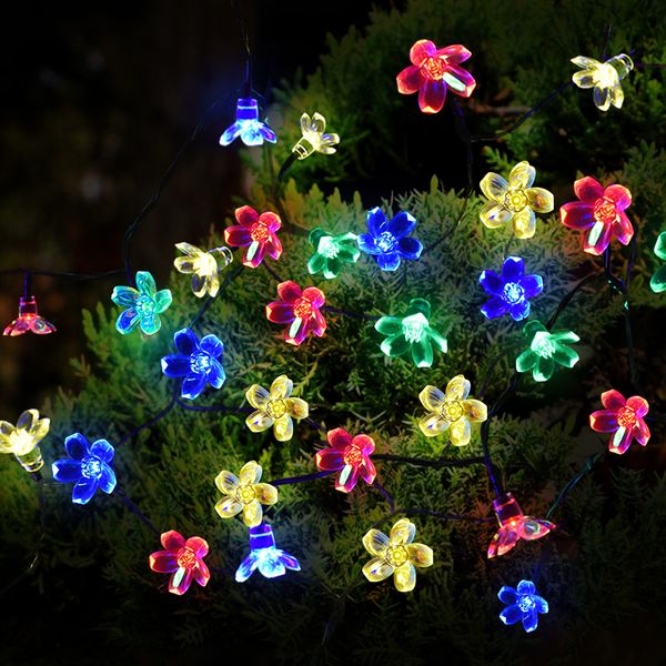 

solar flower fairy string lights waterproof 21ft 50 led multi-color gardens lawn christmas trees halloween lights decoration