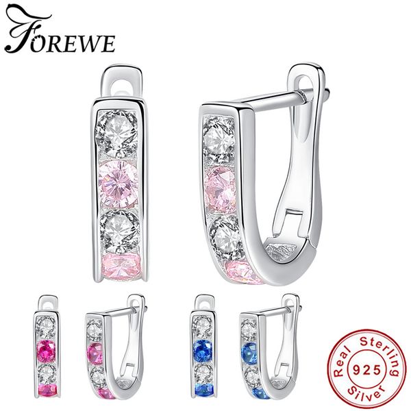 

blue pink cz 925 sterling silver earrings for girls kids 2019 cubic zirconia hoop earring fashion jewelry accessories party gift, Golden;silver