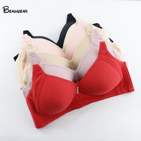 

beauwear super soft wire bras for women thin cup brassiere solid underwear push up bh b c cup plus size mother's bra 34-44, Red;black