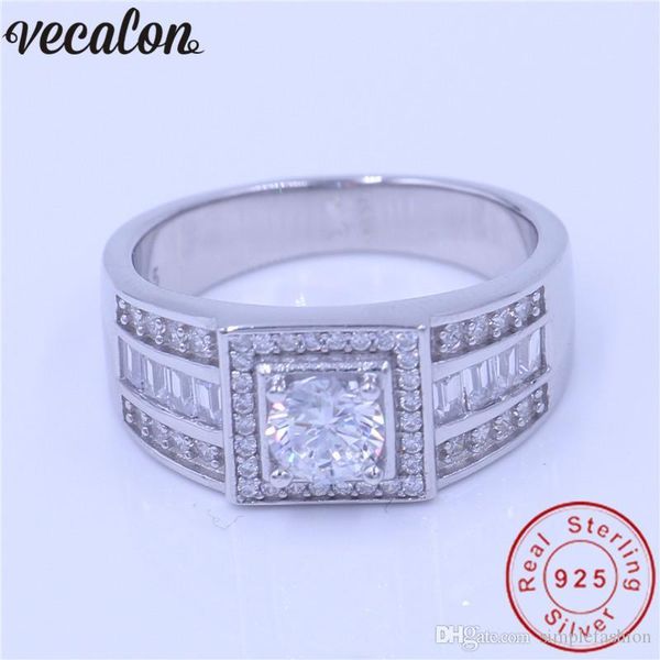 

vecalon men jewelry genuine 100% soild 925 sterling silver ring 1ct diamonique cz engagement wedding band ring for men father