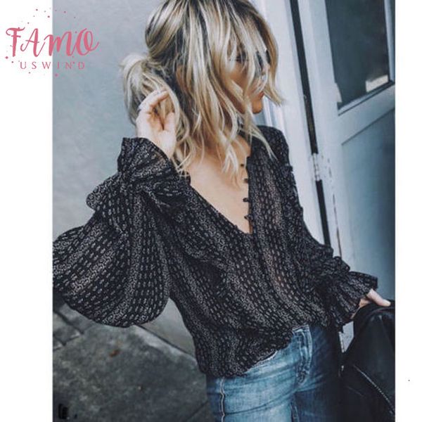 

dropshipping женщины sexy глубокий v шеи длинным рукавом блузка женская летние повседневный сыпучие топы женский блузка streetwear l xxxl, White