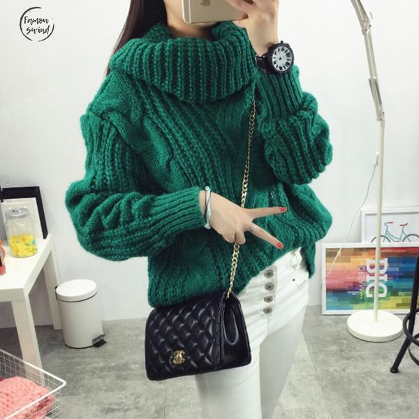 

turtleneck vintage sweater winter oversize twist hemp flowers neck loose pullovers high women thicken knitted warm sweater, White;black