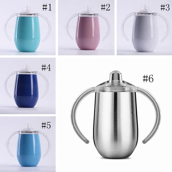 

kids training tumbler toddler drinking mug stainless steel insulated sippy cup with handle milk bottle 8oz pacifier sippy egg cup dhl an2623