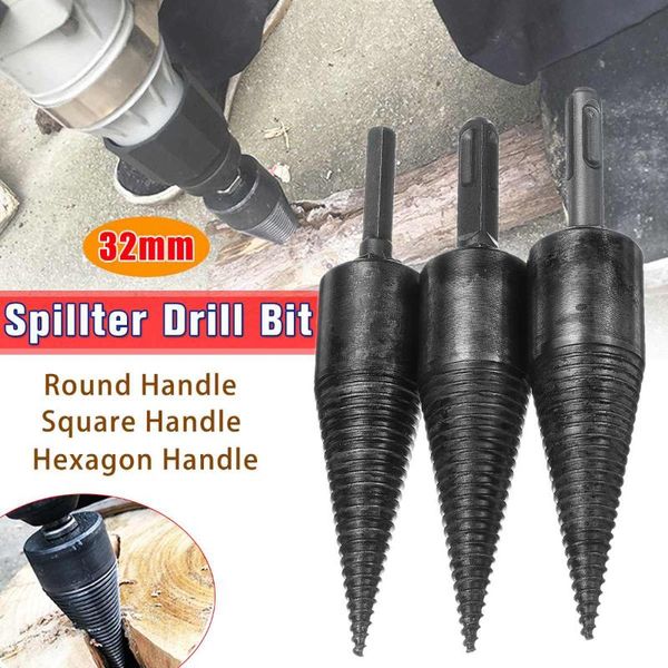 

32mm high speed ​​twist drill bit дровокол винтовой конусы расщепление бит дрова дрель quare круглый гексагональной
