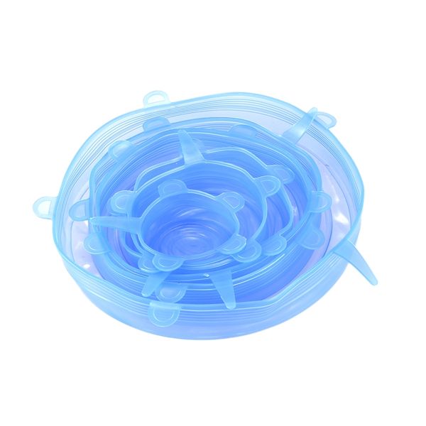 

6pcs Silicone Stretch Lids Fresh Food Wraps Bowl Cup Pot Cover Seal Reusable, blue