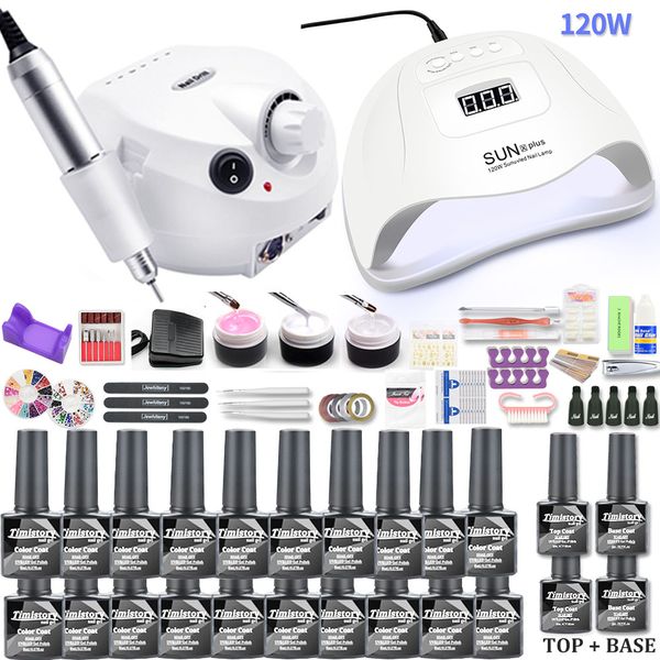 

nail set 35000rpm nail drill machine 80w uv led lamp for manicure 20pcs gel polish set kit gel varnish for art