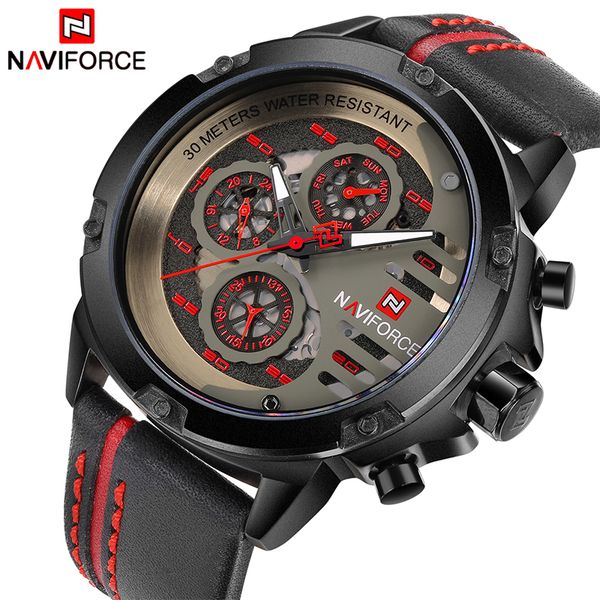 

naviforce luxury brand men's sport watches men leather quartz waterproof date clock man military wrist watch relogio masculino, Slivery;brown