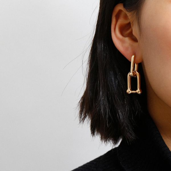 

korean geometric lock clip earrings women statement 2020 punk small gold color piercing clip on earrings party jewelry, Golden