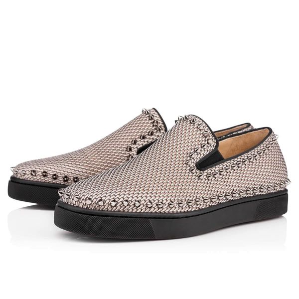 

new designer studded spikes flats shoes brand red bottoms shoes luxury men womens party lovers genuine leather sneakers size 36-46 t07, Black