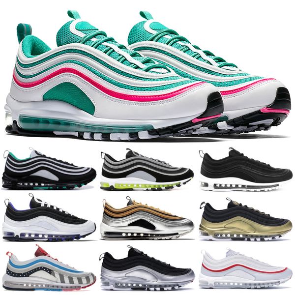 

97s running shoes men women trainer triple black white reflective south beach indigo storm undefeated sport sneaker