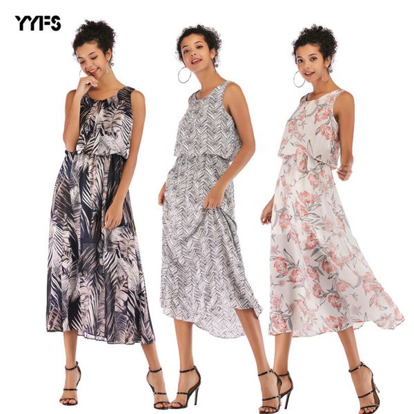 

womens designer bohemian slim knee chiffon long skirt female summer dresslwy5, Black;gray