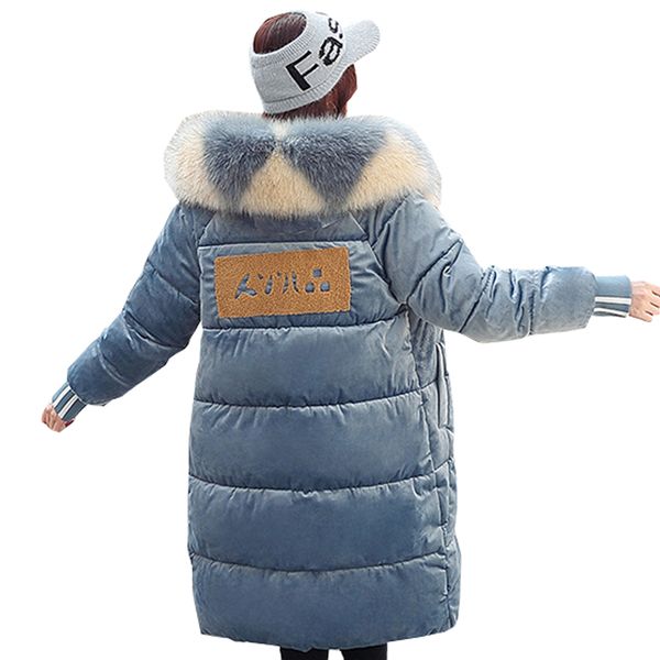 

warm hooded fur cotton parkas collar long-term students in women's knee-length golden velvet jacket for winter 1075, Tan;black