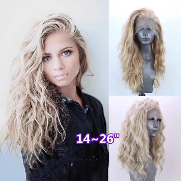 

natural soft woman blonde long wavy curly wigs glueless synthetic lace front wigs parting heat resistant fiber hair for party wig, Black