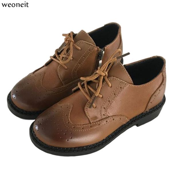 

weoneit children leather shoes for boys flat wedding british style kids leather shoes brown black school fashion kids 2019, Black;grey