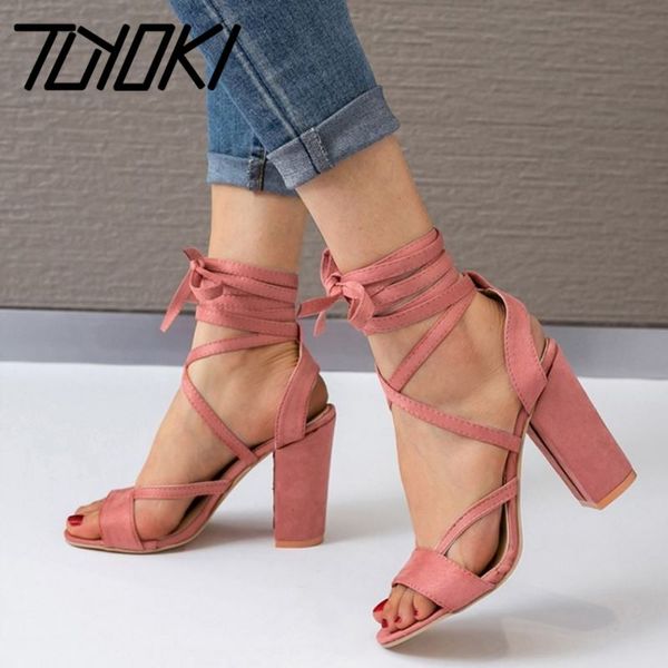 

sandals tuyoki fashion cross strap high heels shoes open toe solid color office party thick footwear women size 34-43, Black