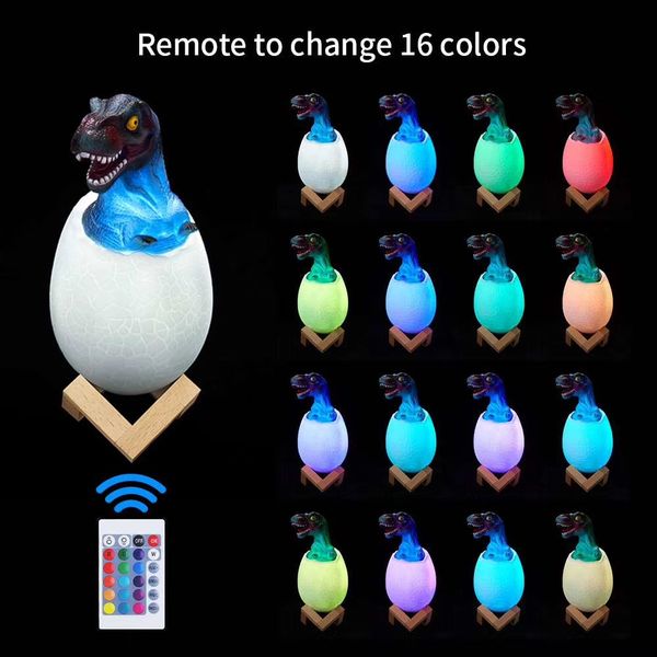 

children's night light led dinosaur egg 3d lamp 16 color touch induction rechargeable novelty gift cute colorful table lamp