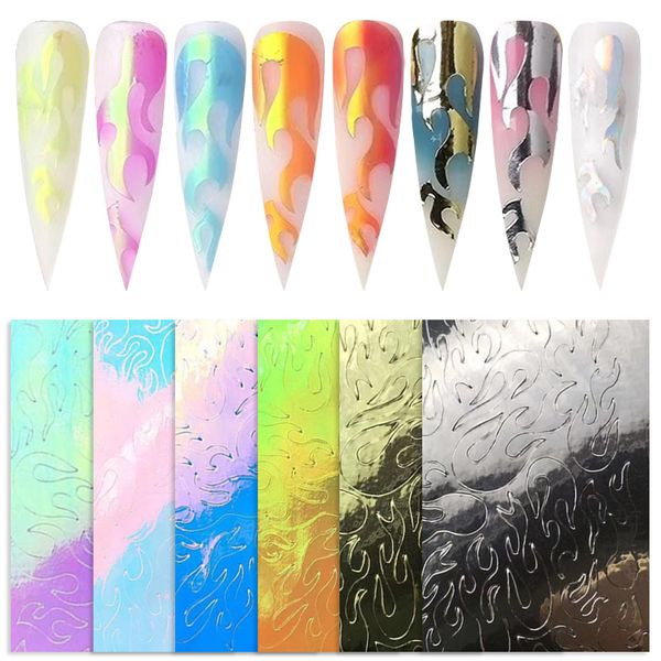 

fire nail vinyls holographic strip tape nail art stickers hollow transfer decals laser accessories art decoration, Black