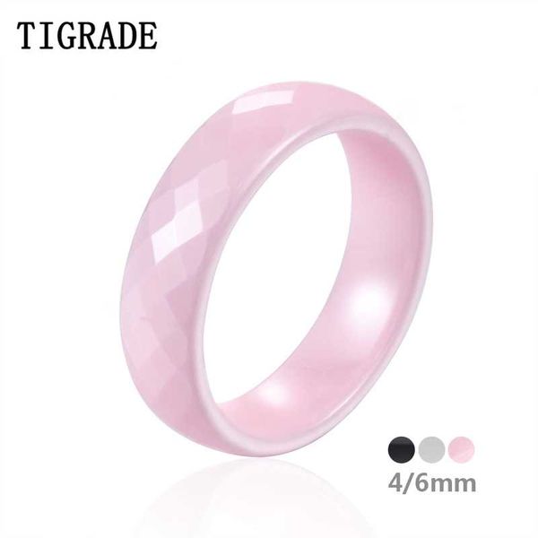 

tigrade 4/6mm pink ceramic ring for woman hand cut jewelry without scratches rings allergy black white, Golden;silver