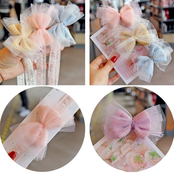 

10pcs/lot girls elasitc hair band mesh plaid hair bows clips small fresh kids hairpins princess party accessories headwear, Slivery;white