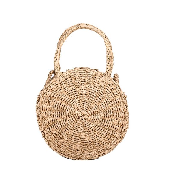

handmade rattan woven round lady's handbag straw knit summer beach bag woman shoulder messenger