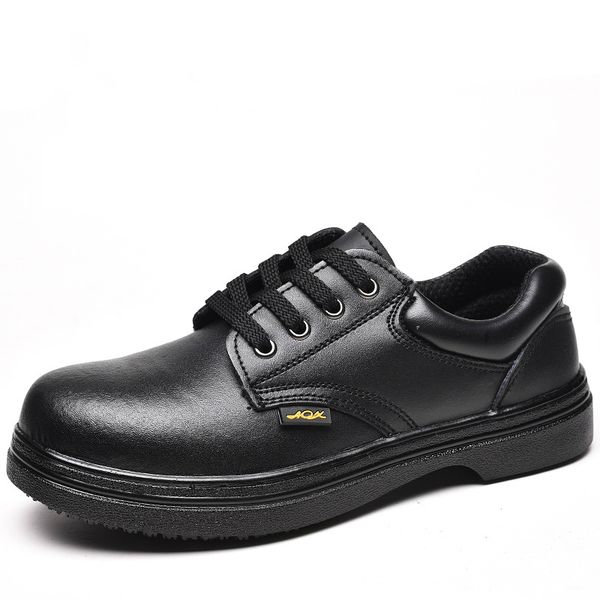 

plus size men's casual steel toe covers working safety shoes non-slip pu leather chef shoe worker security boots waterproof cook, Black