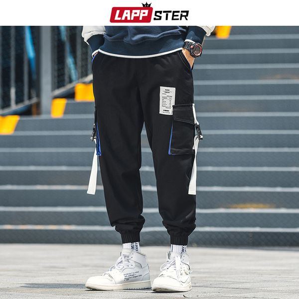 

человек японский streetwear бегуны брюки 2019 комбинезон мужчины hip hop harajuku карманы track pants плюс размер хлопок брюки, Black