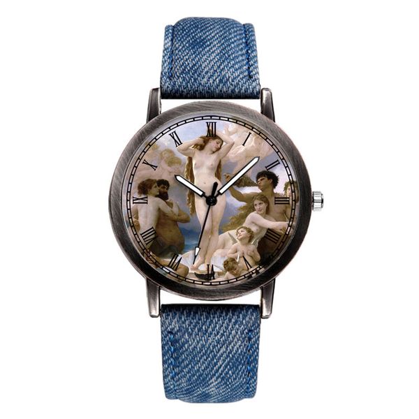 

fashion casual classic design mural roman numeral dial denim luxury dress quartz watch, Slivery;brown