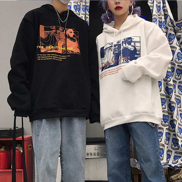 

womens printed sweatshirt pullover plus velvet oversize hoodies women hoody 2020 spring fashion casual sweatshirts female, Black