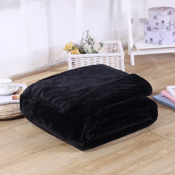 

solid super soft black color coral fleece blanket warm sofa cover twin queen size fluffy flannel mink throw plaid plane blankets