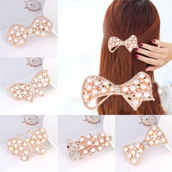 

1pcs fashion crystal rhinestone pearl hair clips girls decorattion hairpin clip barrette jewelry styling tools hair accessories, Golden;silver