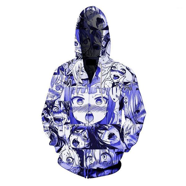 

fashion zipper males clothing 3d digital print mens designer hoodies casual cartoon character print mens hoodies, Black
