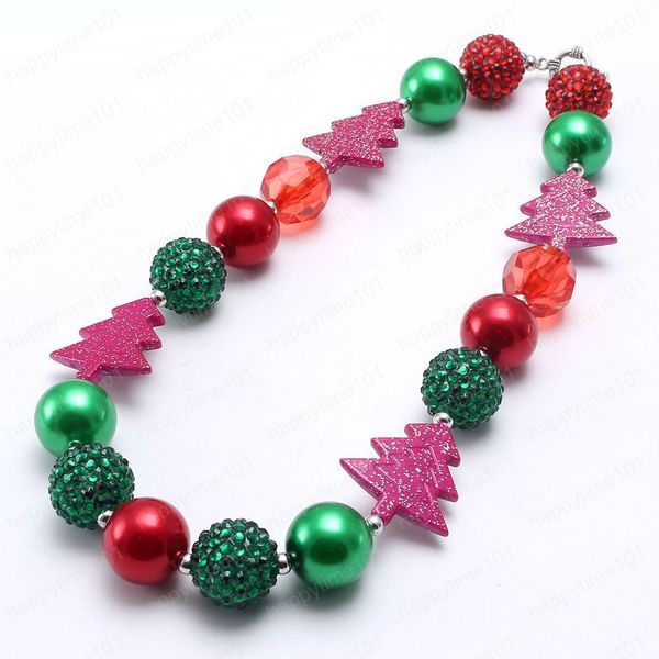 Bebê Kid Árvore de Natal Moda Colar Chunky Red + Green Girl Crianças Bubblegum Chunky Bead Colar jóias de crianças