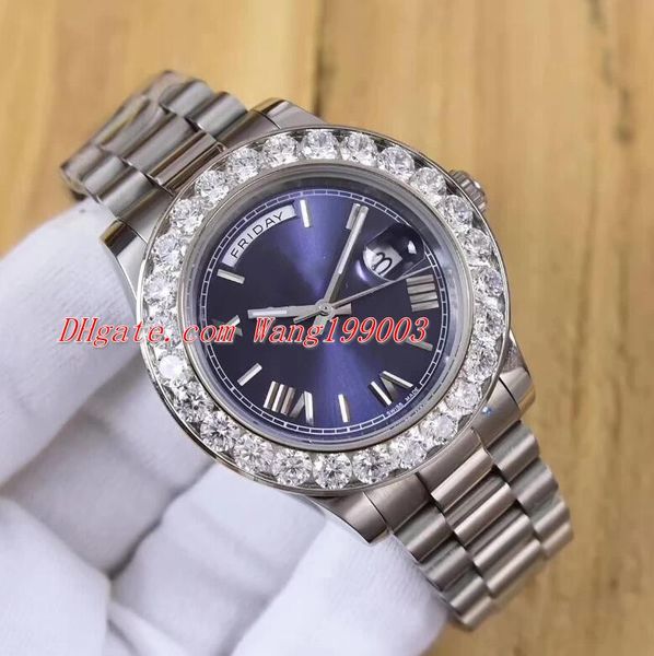 

5 color luxury watch silver 41mm big diamond day date president asia 2813 movement mechanical automatic mens watch, Slivery;brown