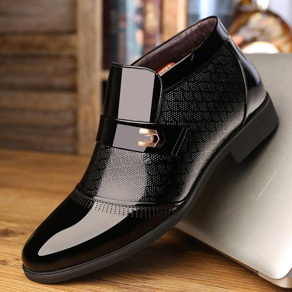 

business shoes mens dress boots office shoes men classic patent leather winter boots men formal 2020 new, Black