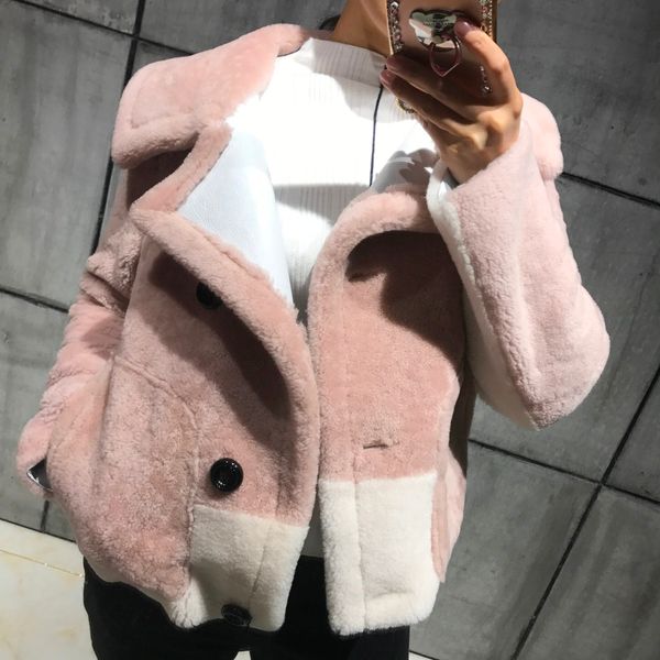 

lady sude leather jacket lamb leather coat women shearling coat, Black