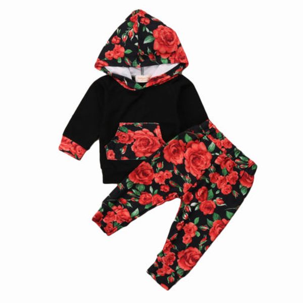 

новорожденные девочки цветочные капюшоном топы рубашка + брюки outfit set мебельное 2pcs осень детская одежда, White