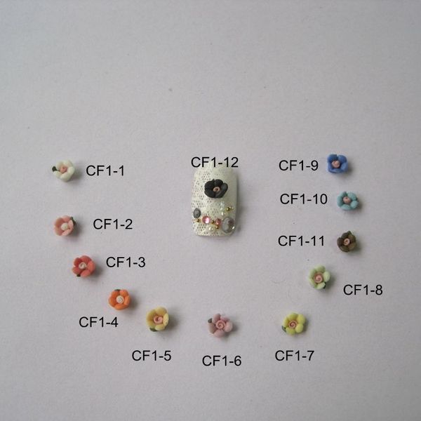 

cf1 3d 30pcs/bag handmade ceramic 12 colors 5-petal flower nail art decoration nail art flower deco, Silver;gold