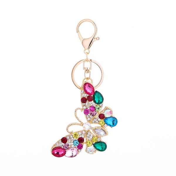 

colorful butterfly rhinestone inlaid keychain women backpack ornament key ring, Silver