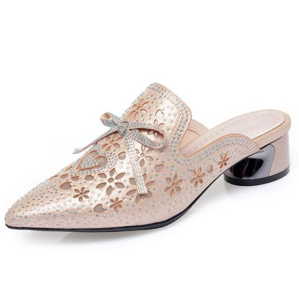 

2020 summer new bow hollow rhinestone pointed sandals fashion elegant sandal slippers comfort non-slip women high heel sandals, Black